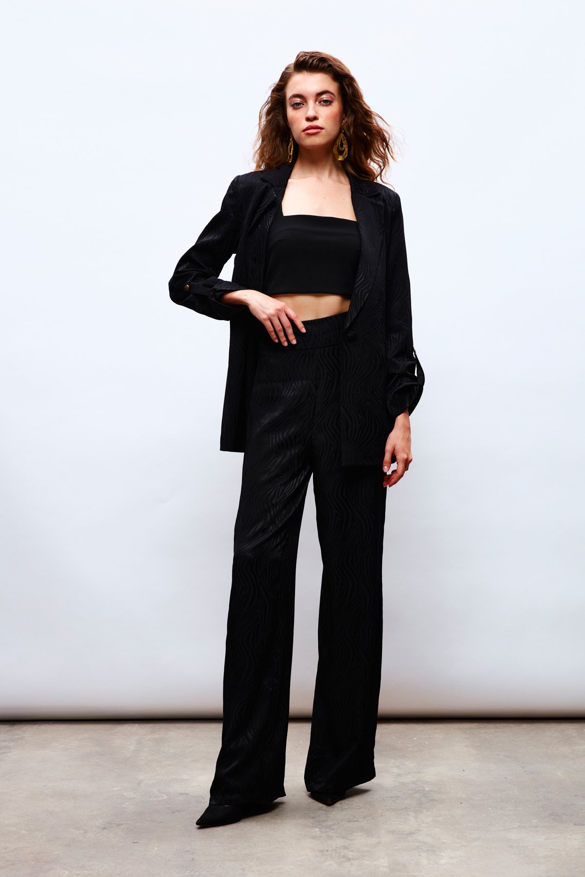 Saten Desenli Pantolon - SİYAH