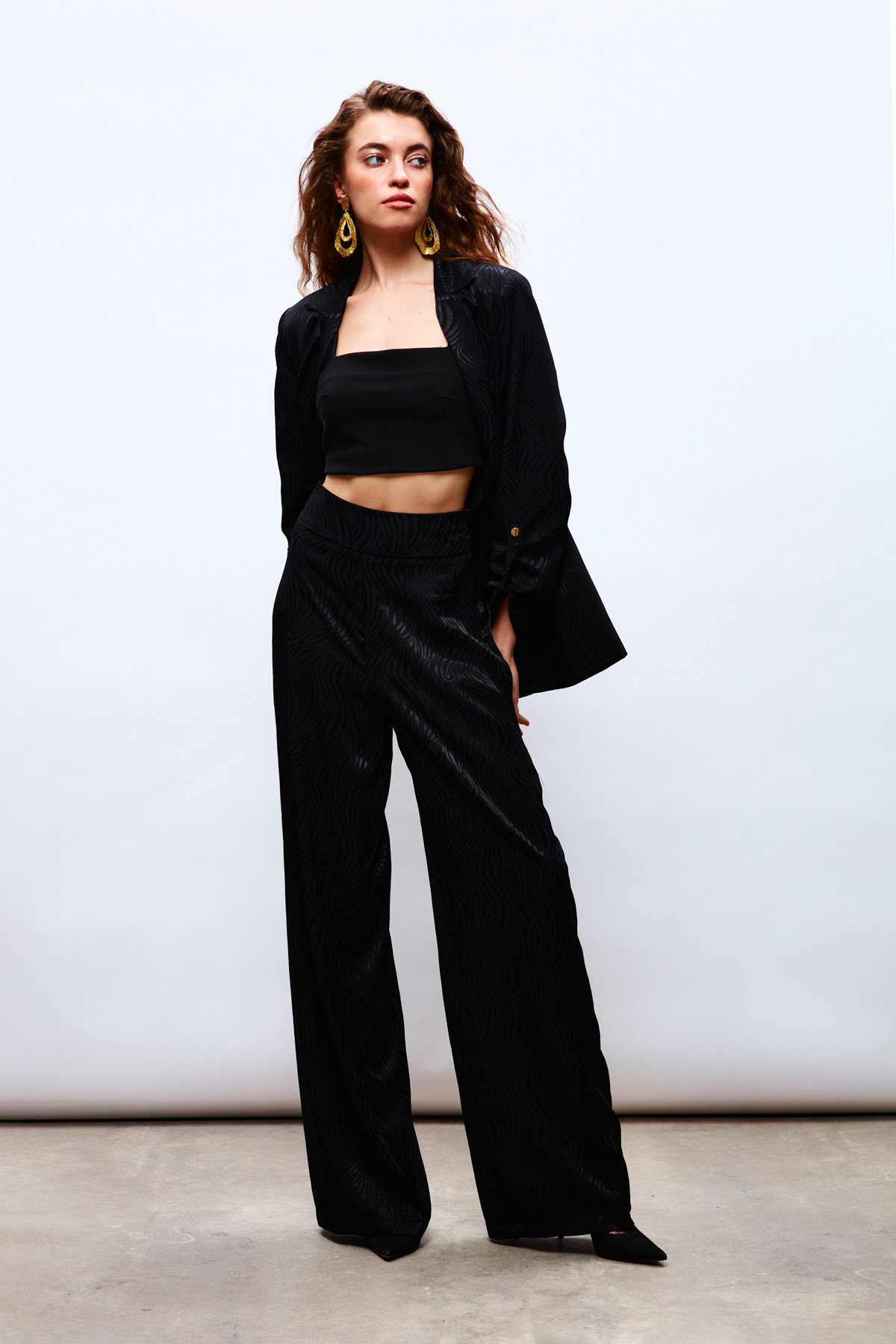 Saten Desenli Pantolon - SİYAH