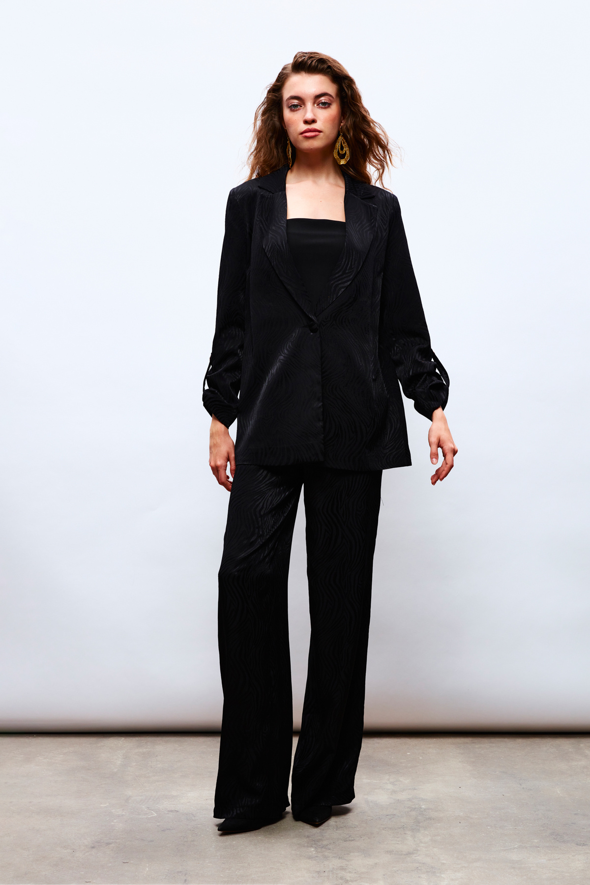 Saten Desenli Pantolon - SİYAH