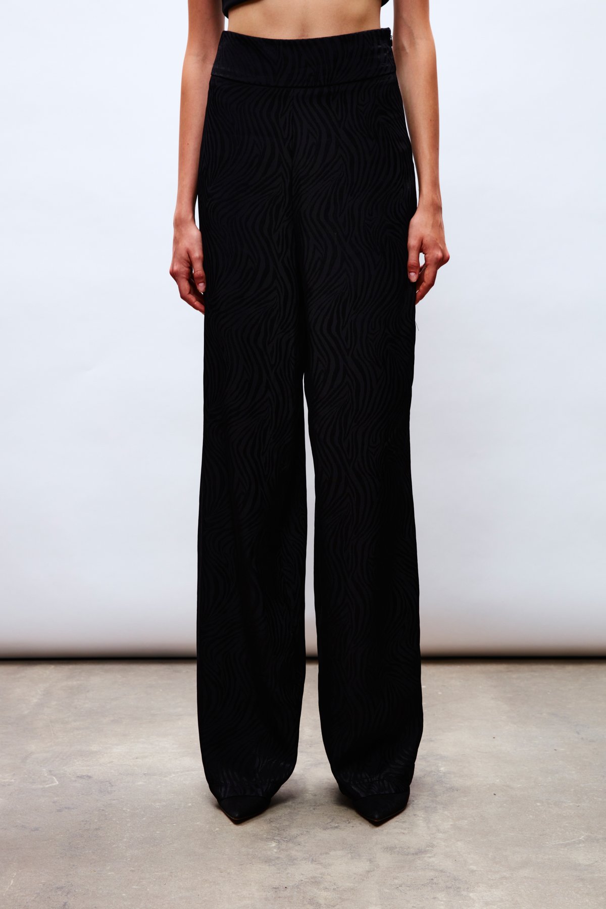 Saten Desenli Pantolon - SİYAH