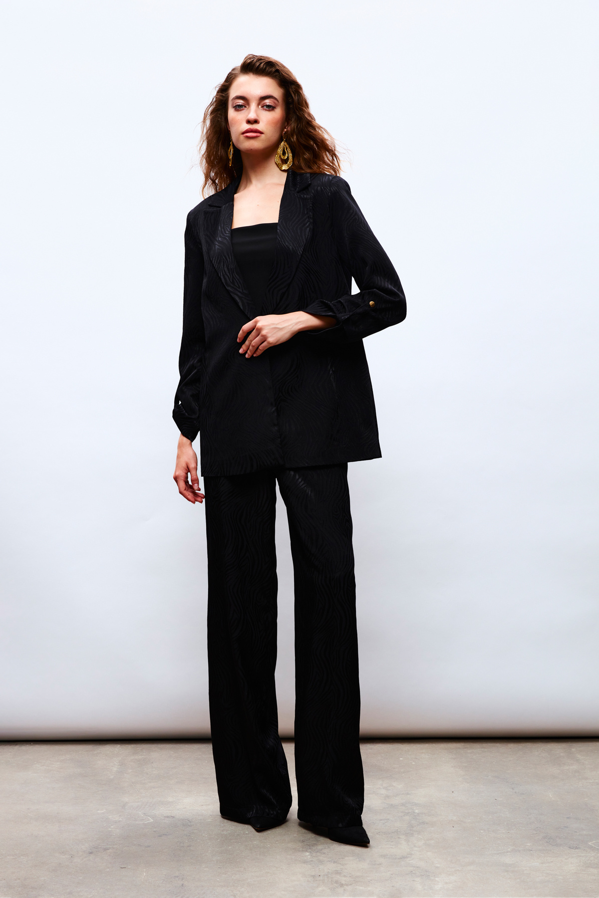 Saten Desenli Pantolon - SİYAH