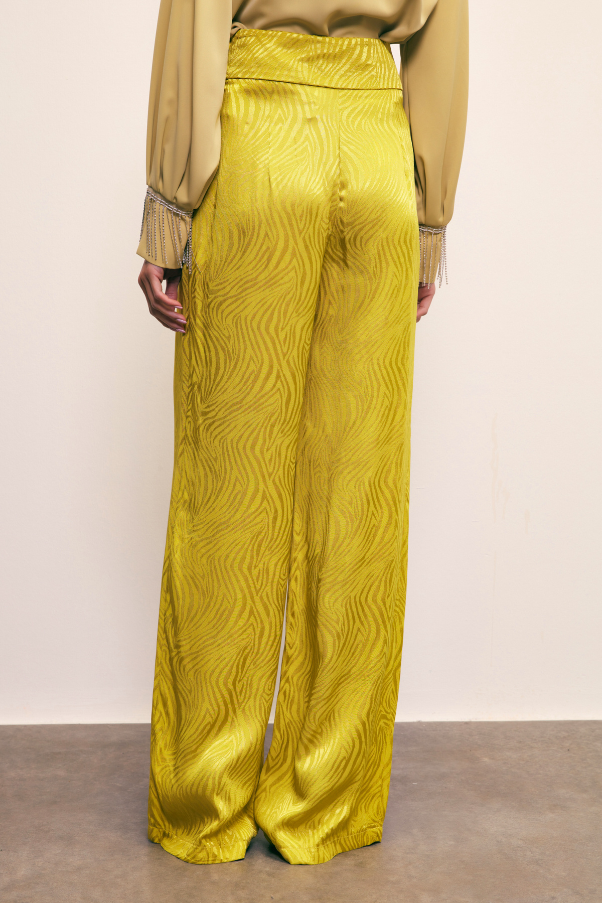 Saten Desenli Pantolon - YAĞ YEŞİLİ