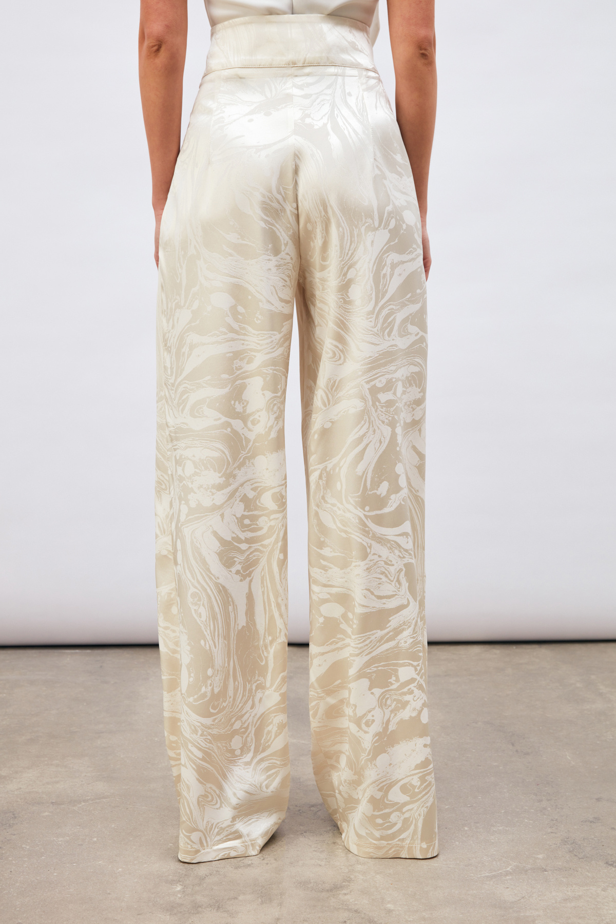 Saten Desenli Salaş Pantolon - EKRU