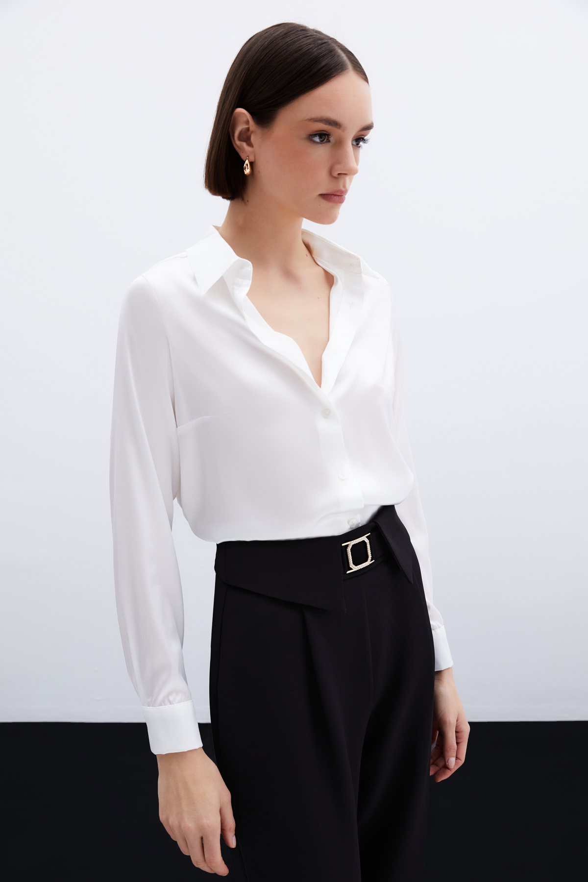 Saten Gömlek - Ekru