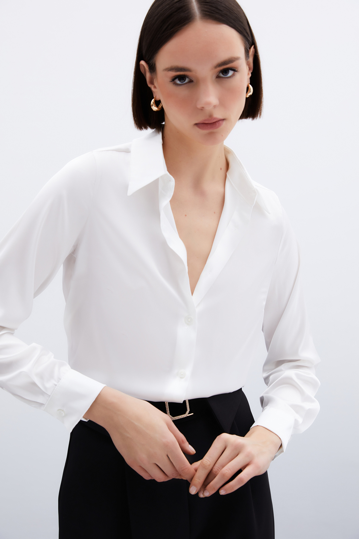 Saten Gömlek - Ekru