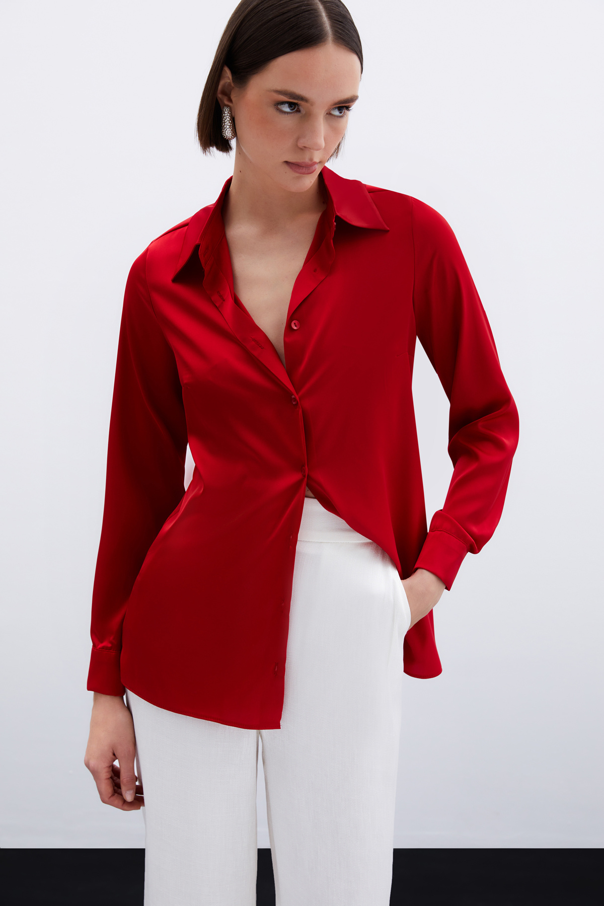 Saten Gömlek - Kırmızı