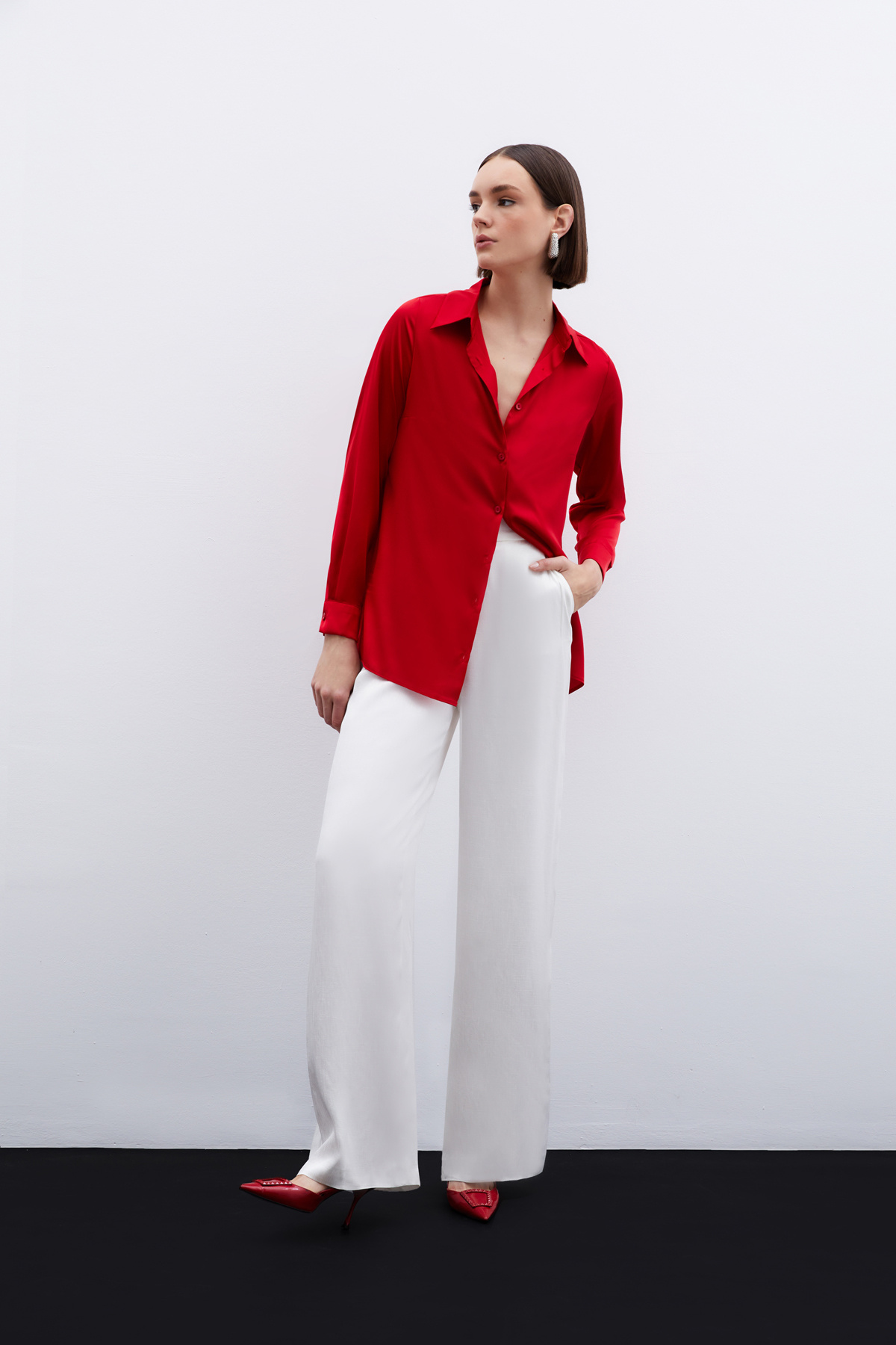 Saten Gömlek - Kırmızı