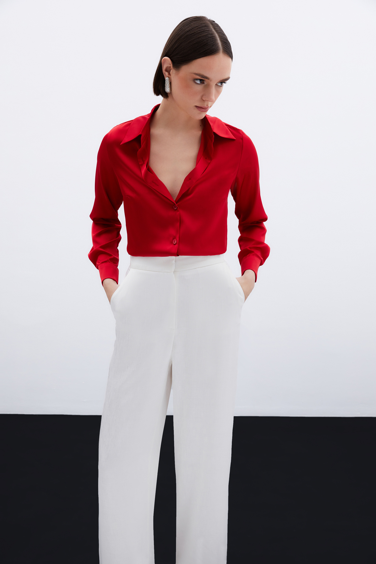 Saten Gömlek - Kırmızı