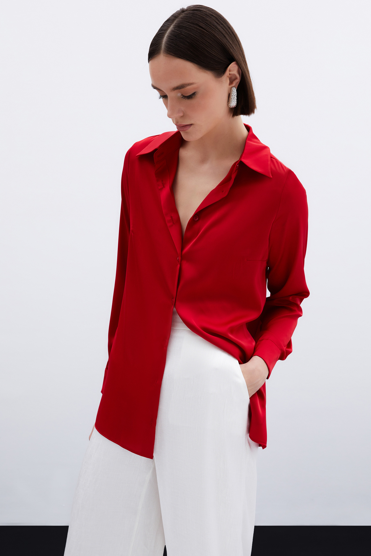 Saten Gömlek - Kırmızı