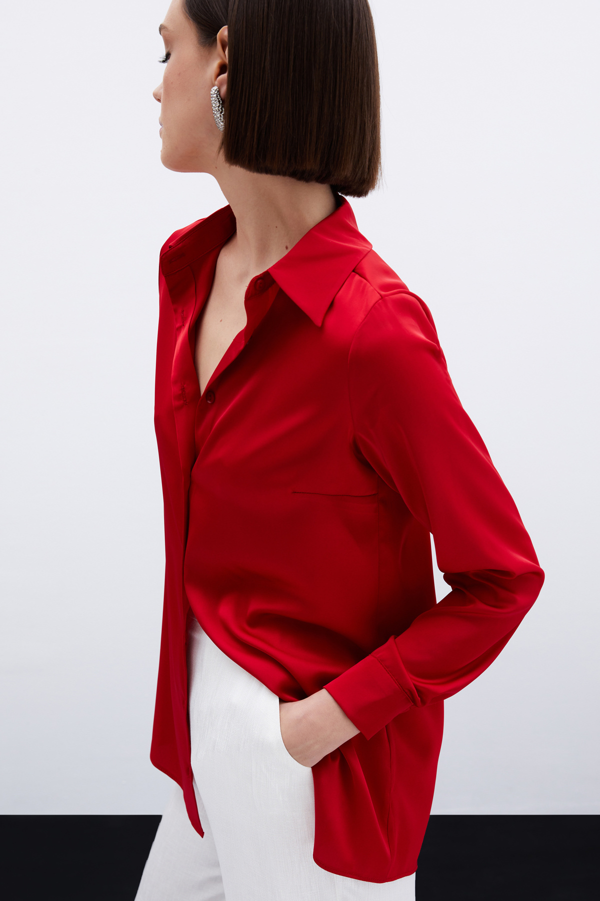 Saten Gömlek - Kırmızı