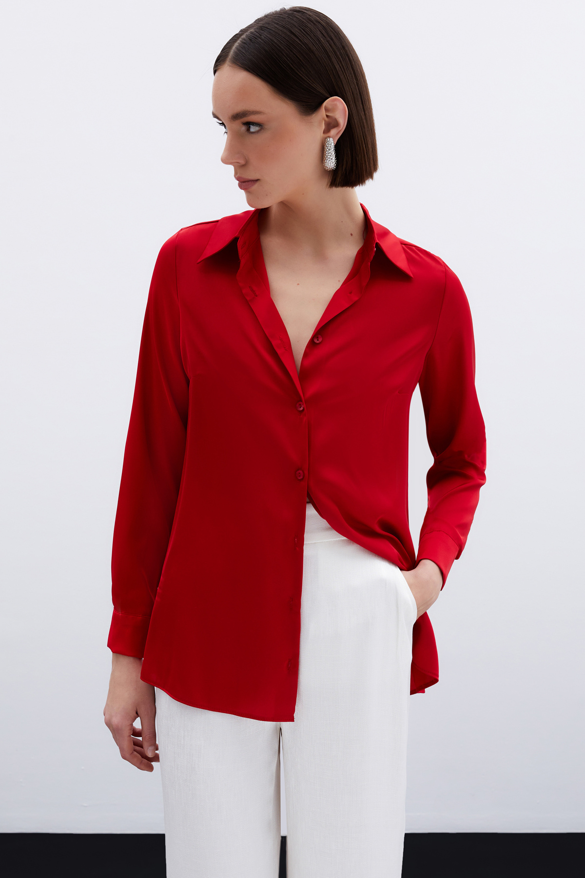 Saten Gömlek - Kırmızı