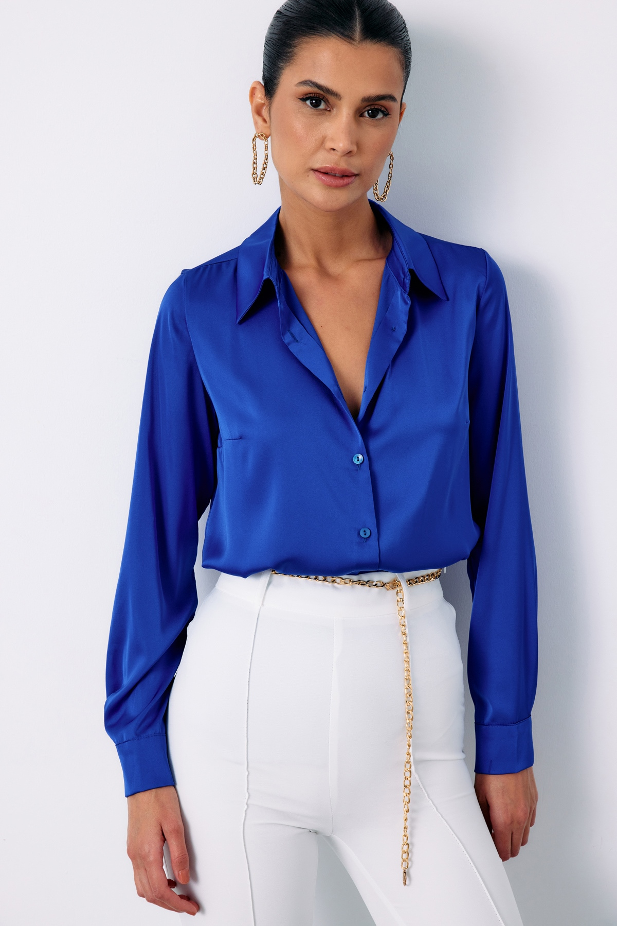 Saten Gömlek - SAX MAVİ