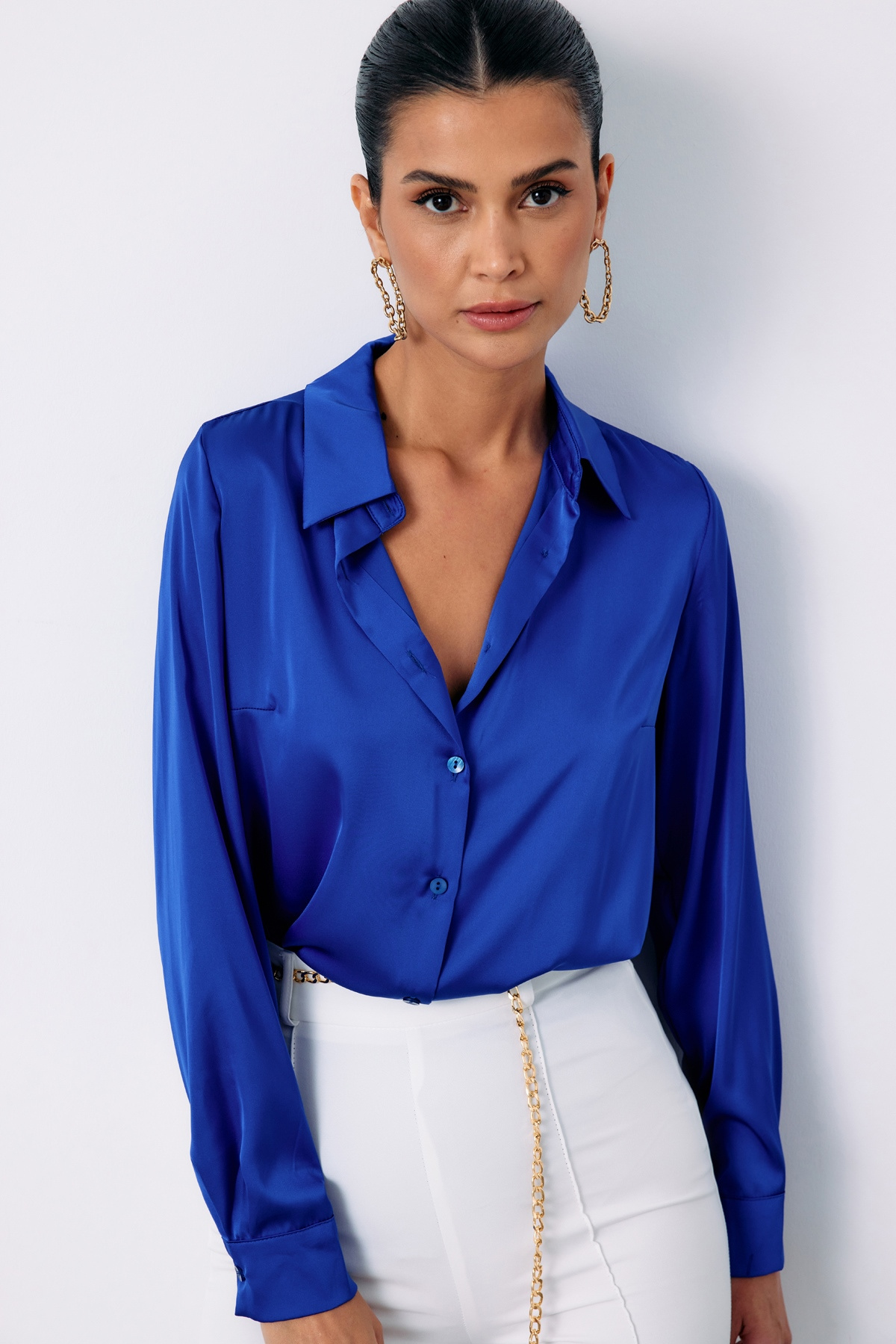 Saten Gömlek - SAX MAVİ