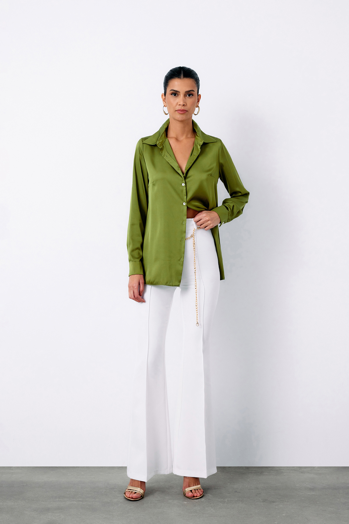 Saten Gömlek - YAĞ YEŞİLİ
