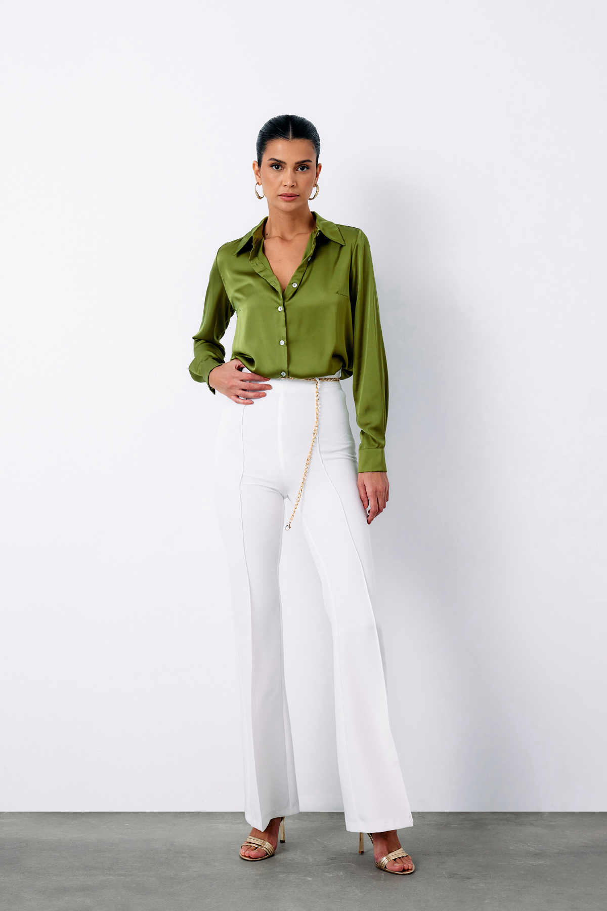 Saten Gömlek - YAĞ YEŞİLİ