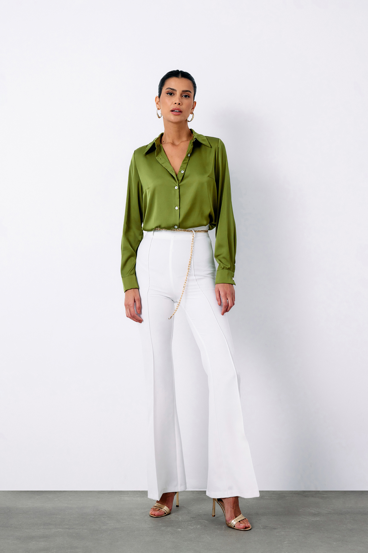 Saten Gömlek - YAĞ YEŞİLİ