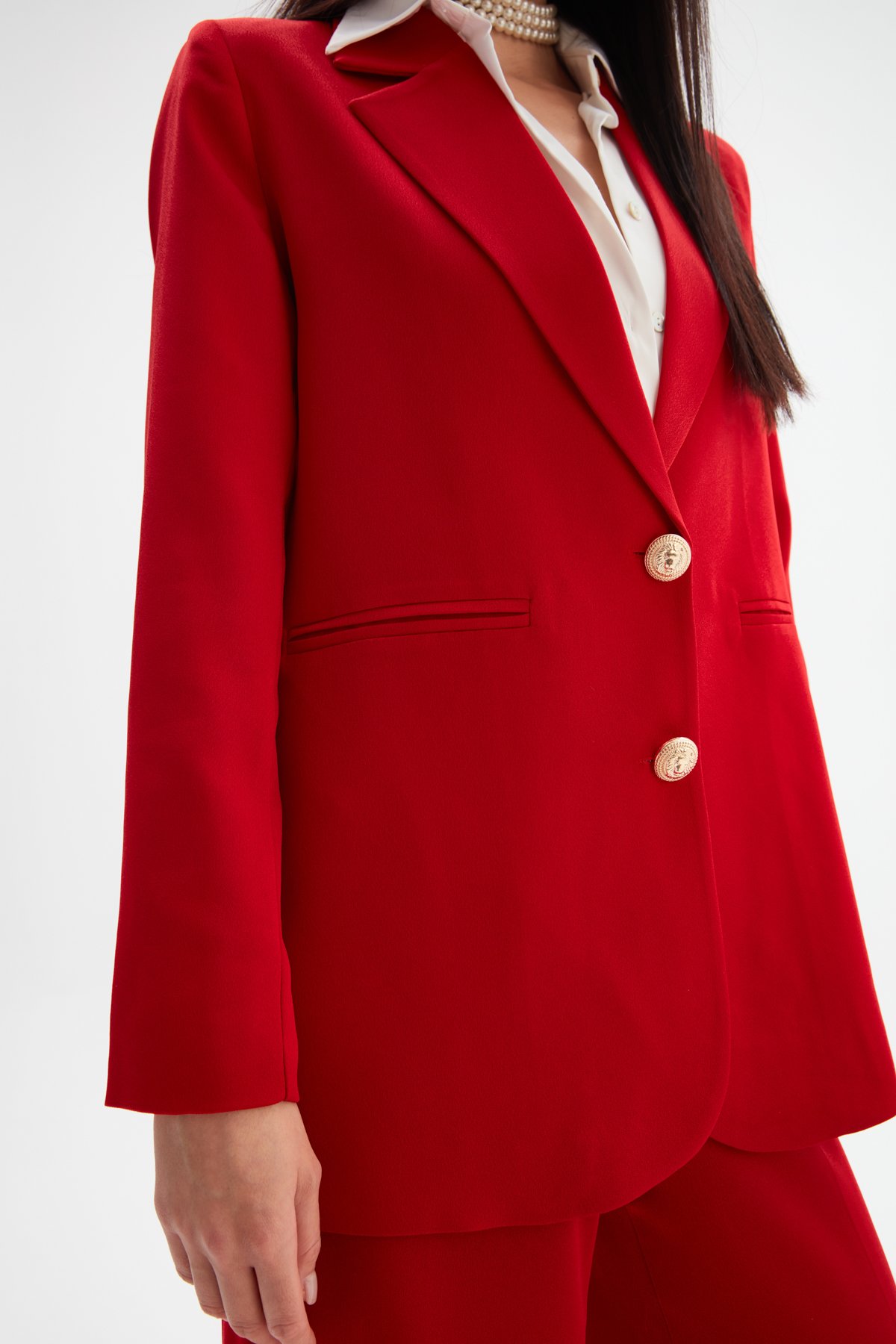 Saten Krep Ceket - KIRMIZI
