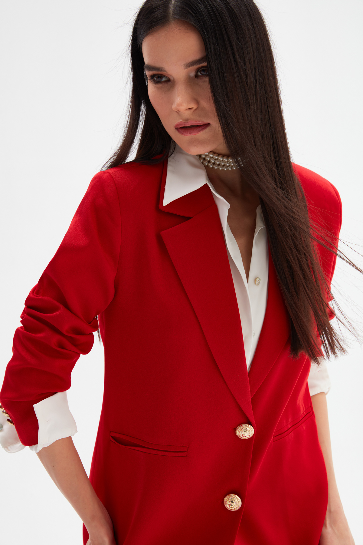 Saten Krep Ceket - KIRMIZI