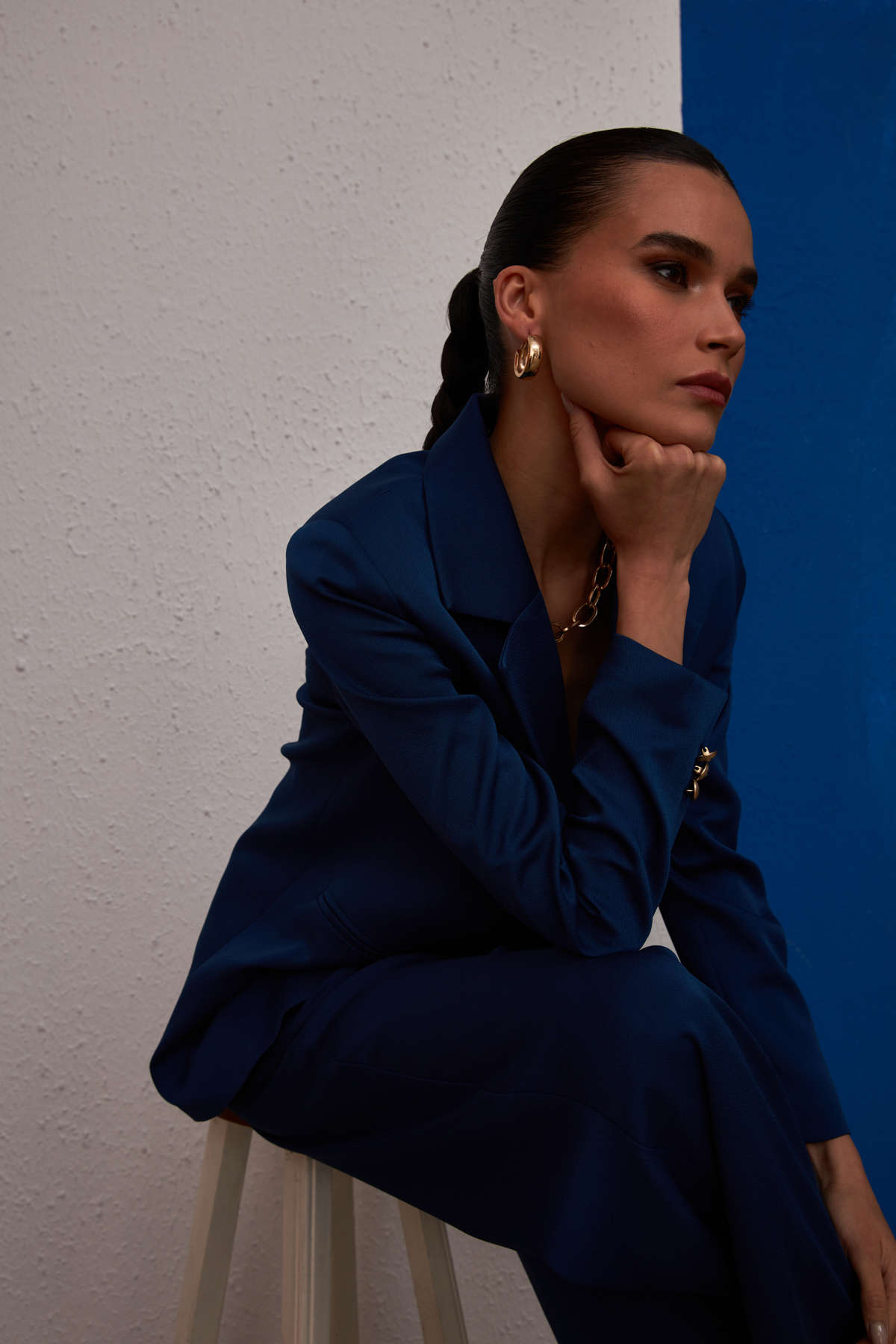 Saten Krep Ceket - LACİVERT