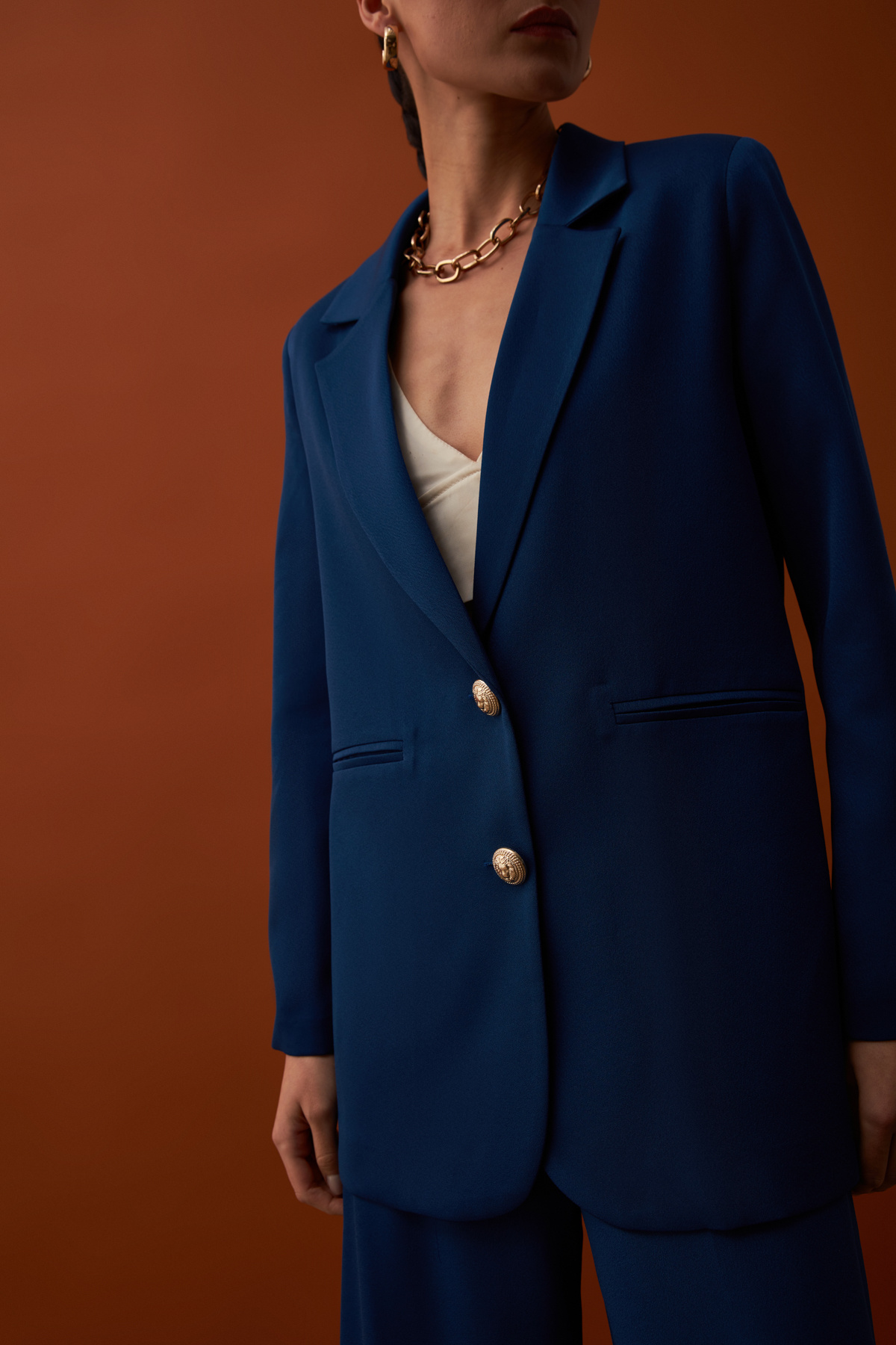 Saten Krep Ceket - LACİVERT