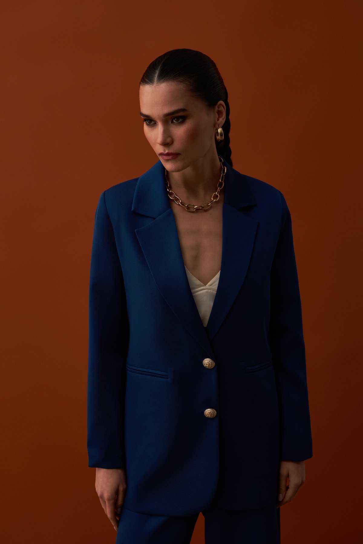 Saten Krep Ceket - LACİVERT