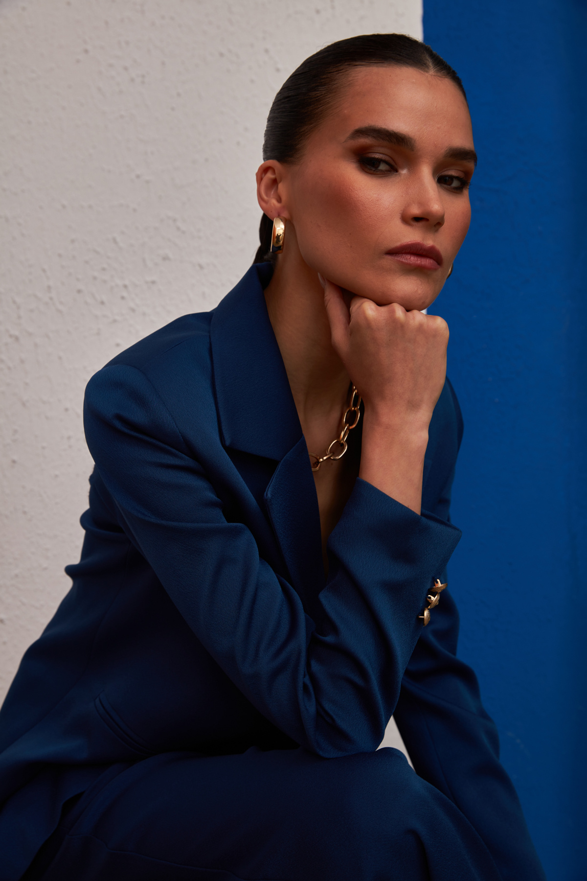 Saten Krep Ceket - LACİVERT