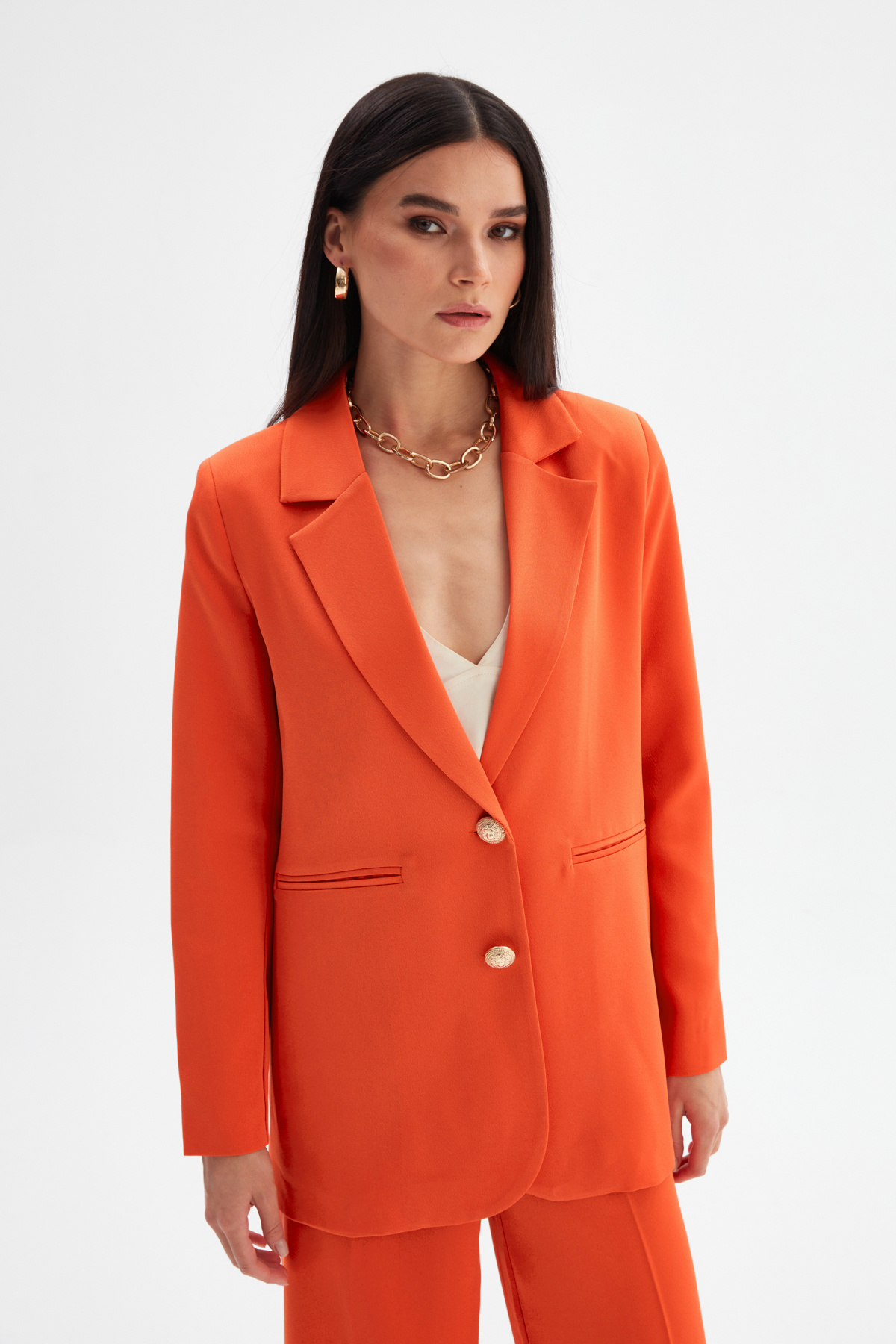 Saten Krep Ceket - ORANJ