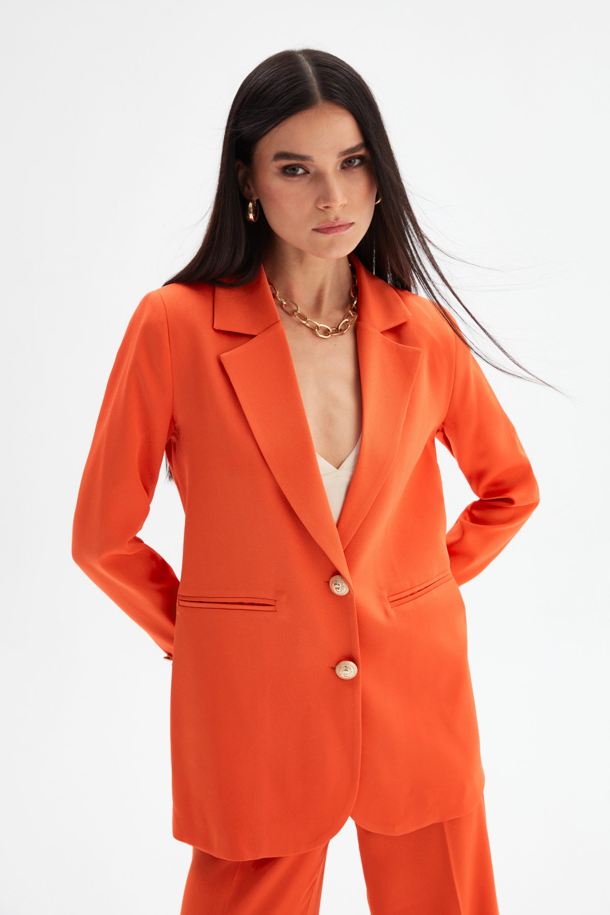 Saten Krep Ceket - ORANJ