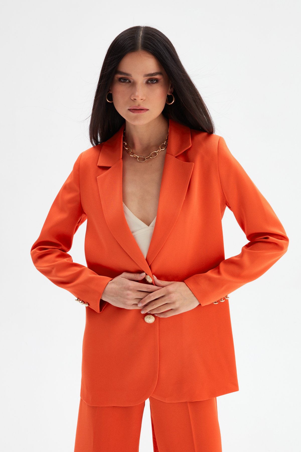 Saten Krep Ceket - ORANJ