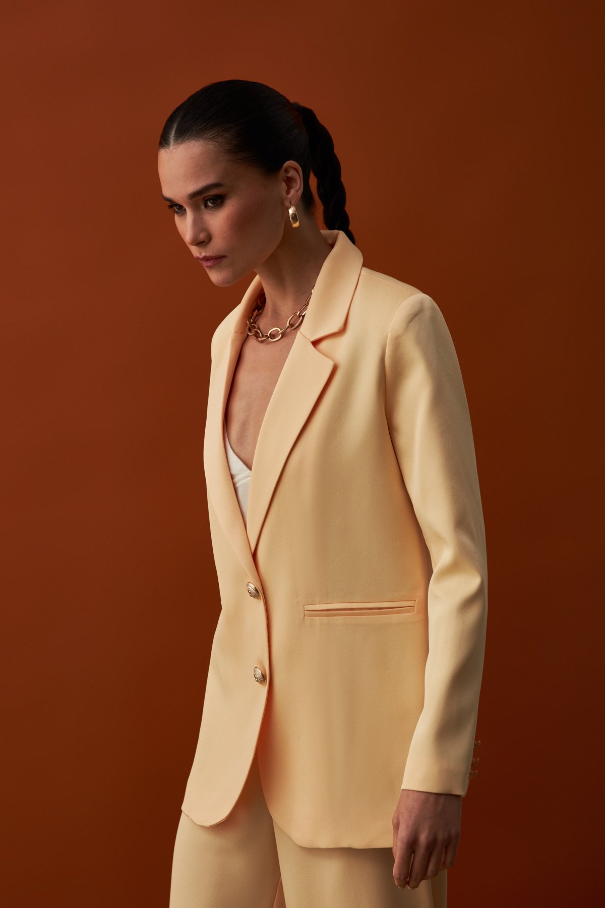 Saten Krep Ceket - SARI