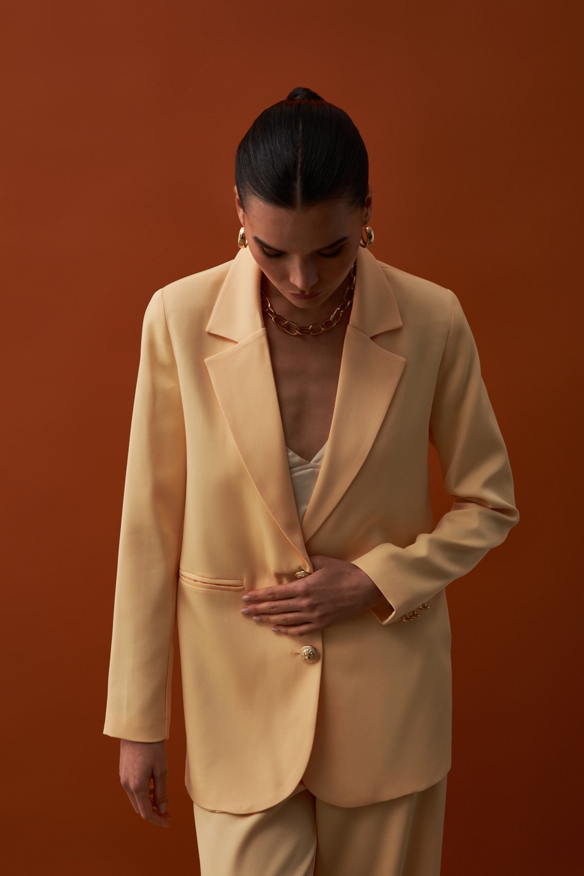 Saten Krep Ceket - SARI