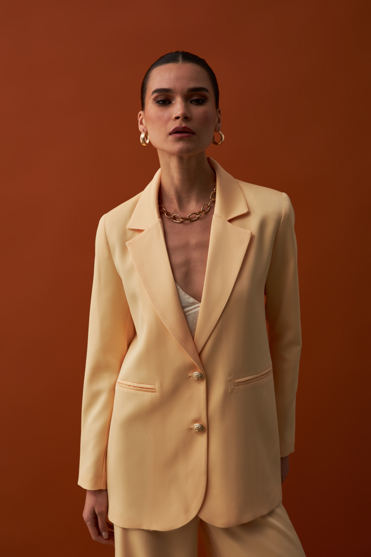 Saten Krep Ceket - SARI