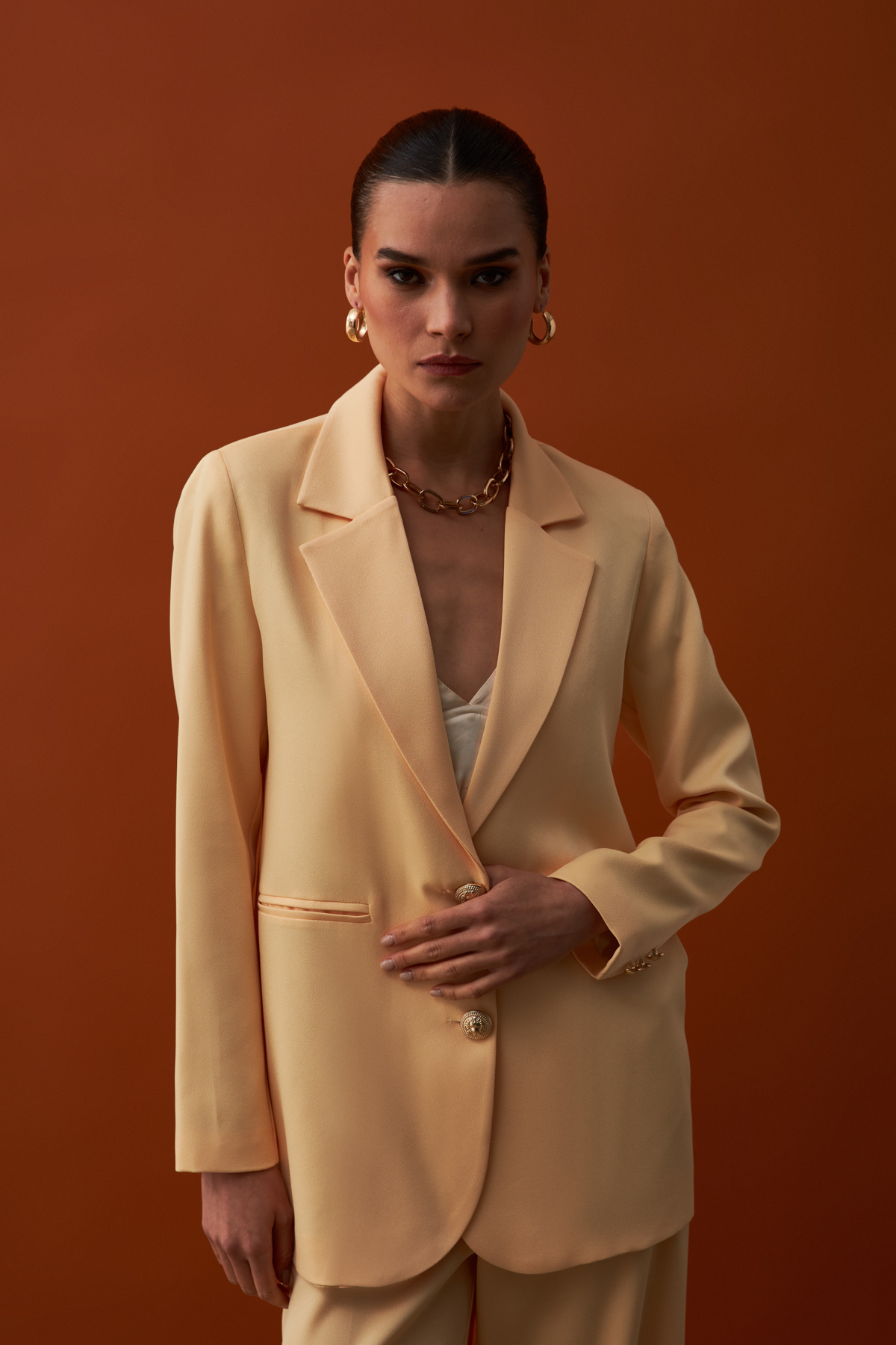 Saten Krep Ceket - SARI