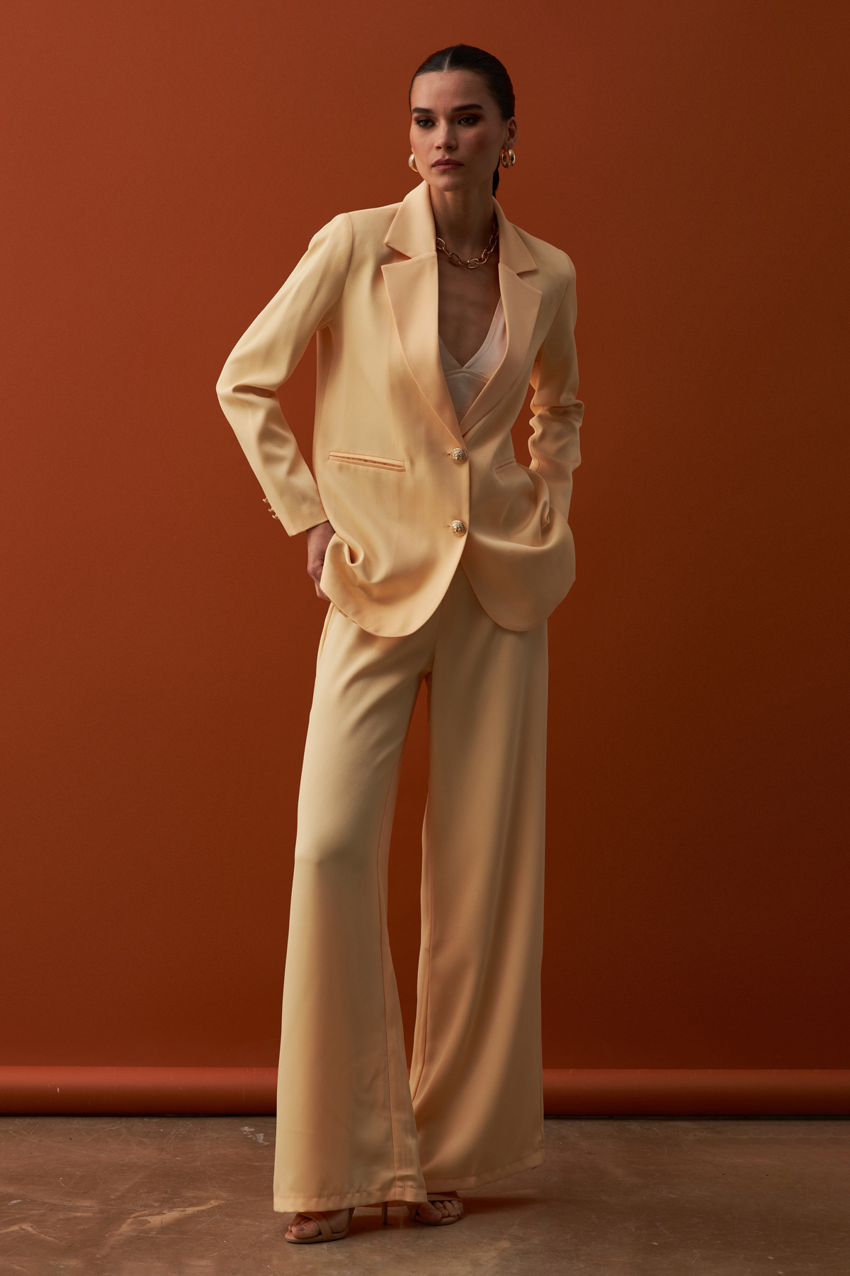 Saten Krep Ceket - SARI