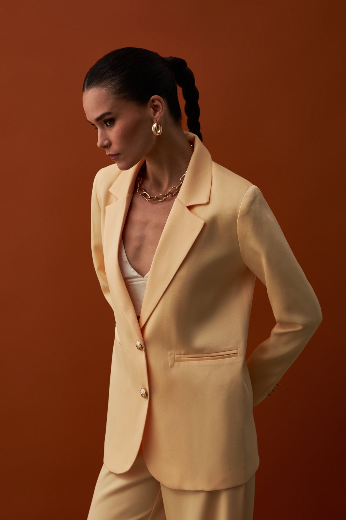 Saten Krep Ceket - SARI