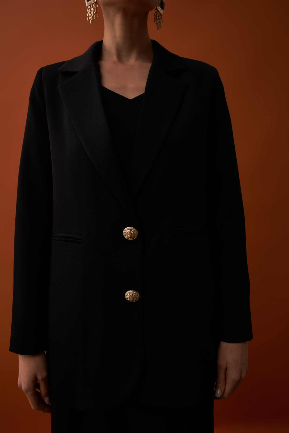 Saten Krep Ceket - SİYAH