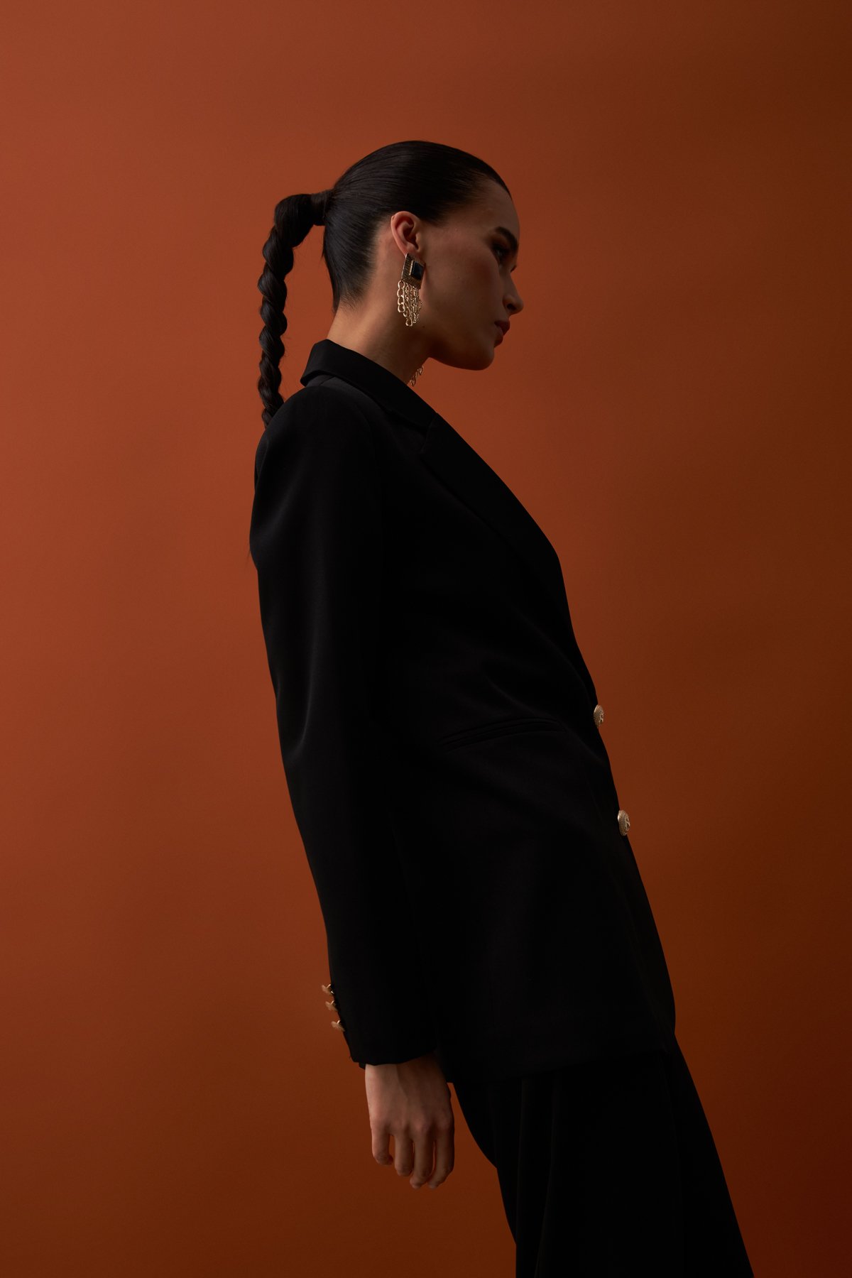 Saten Krep Ceket - SİYAH