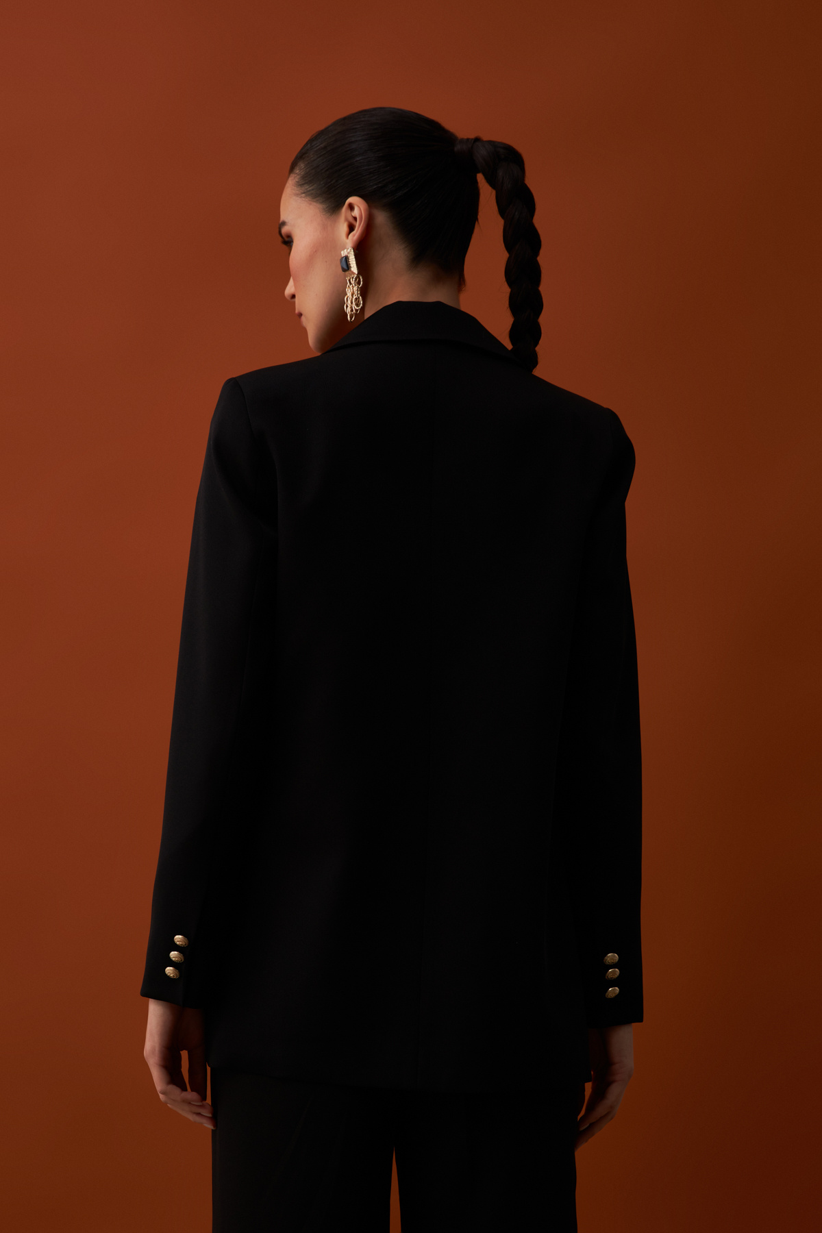 Saten Krep Ceket - SİYAH