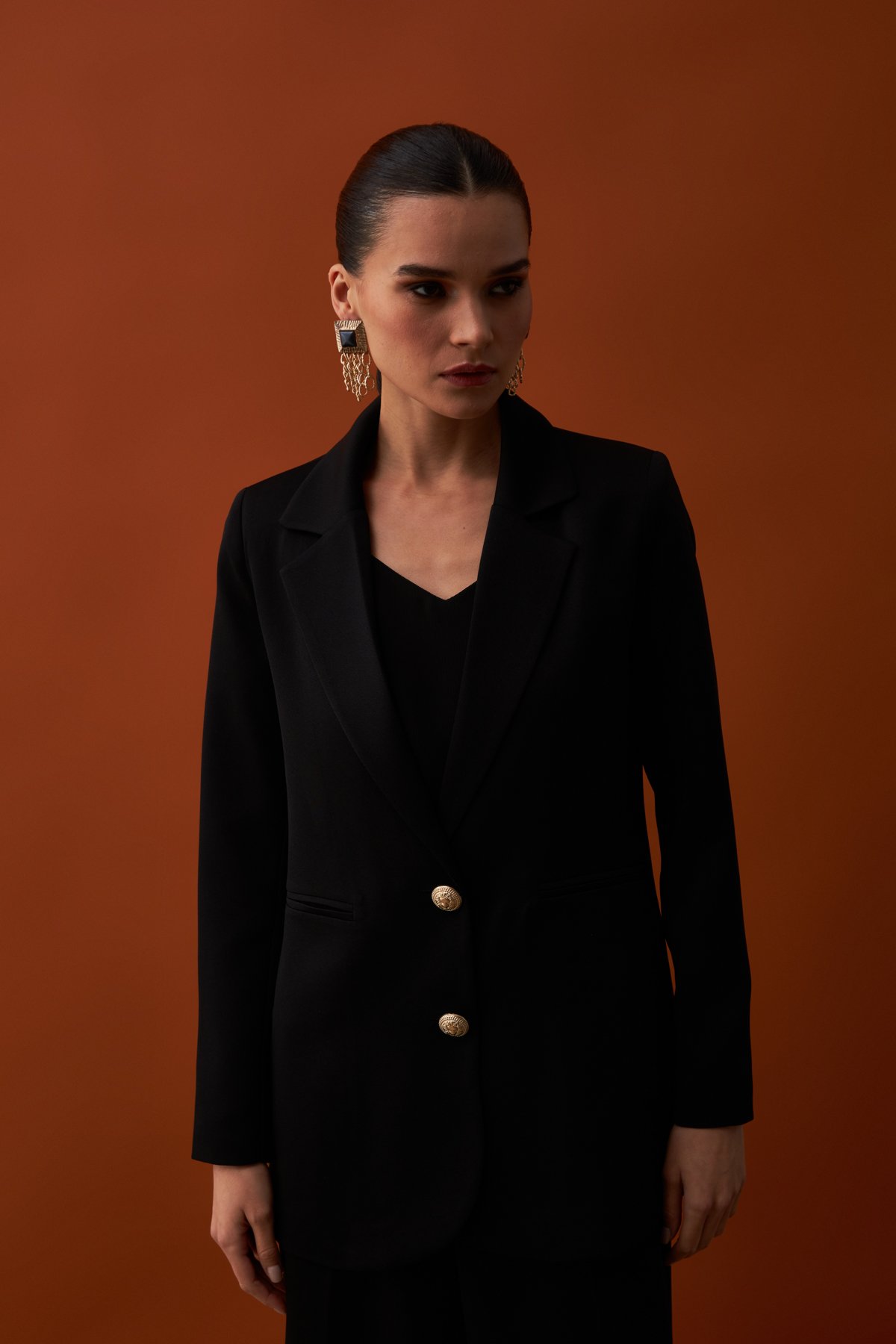 Saten Krep Ceket - SİYAH