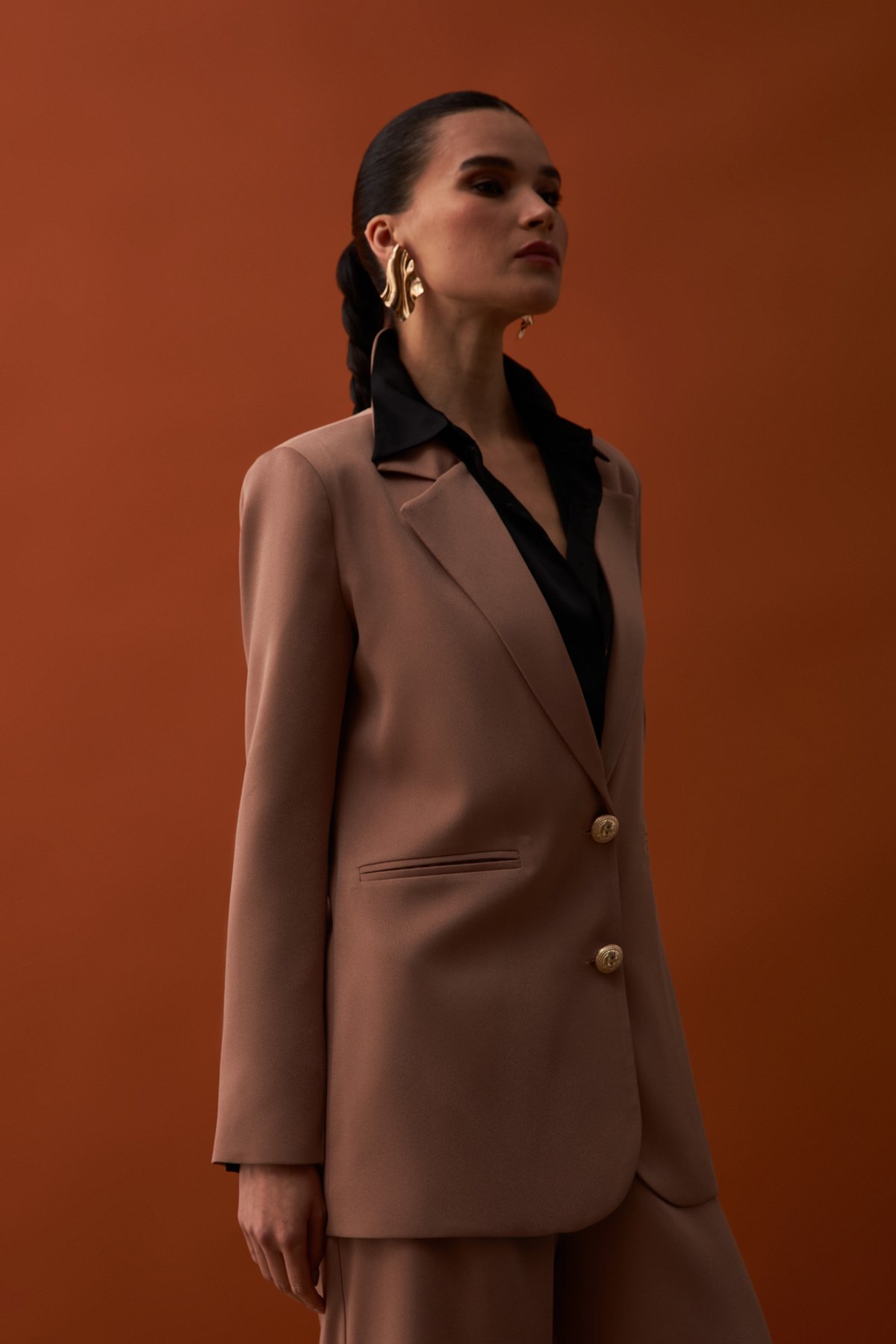 Saten Krep Ceket - VİZON