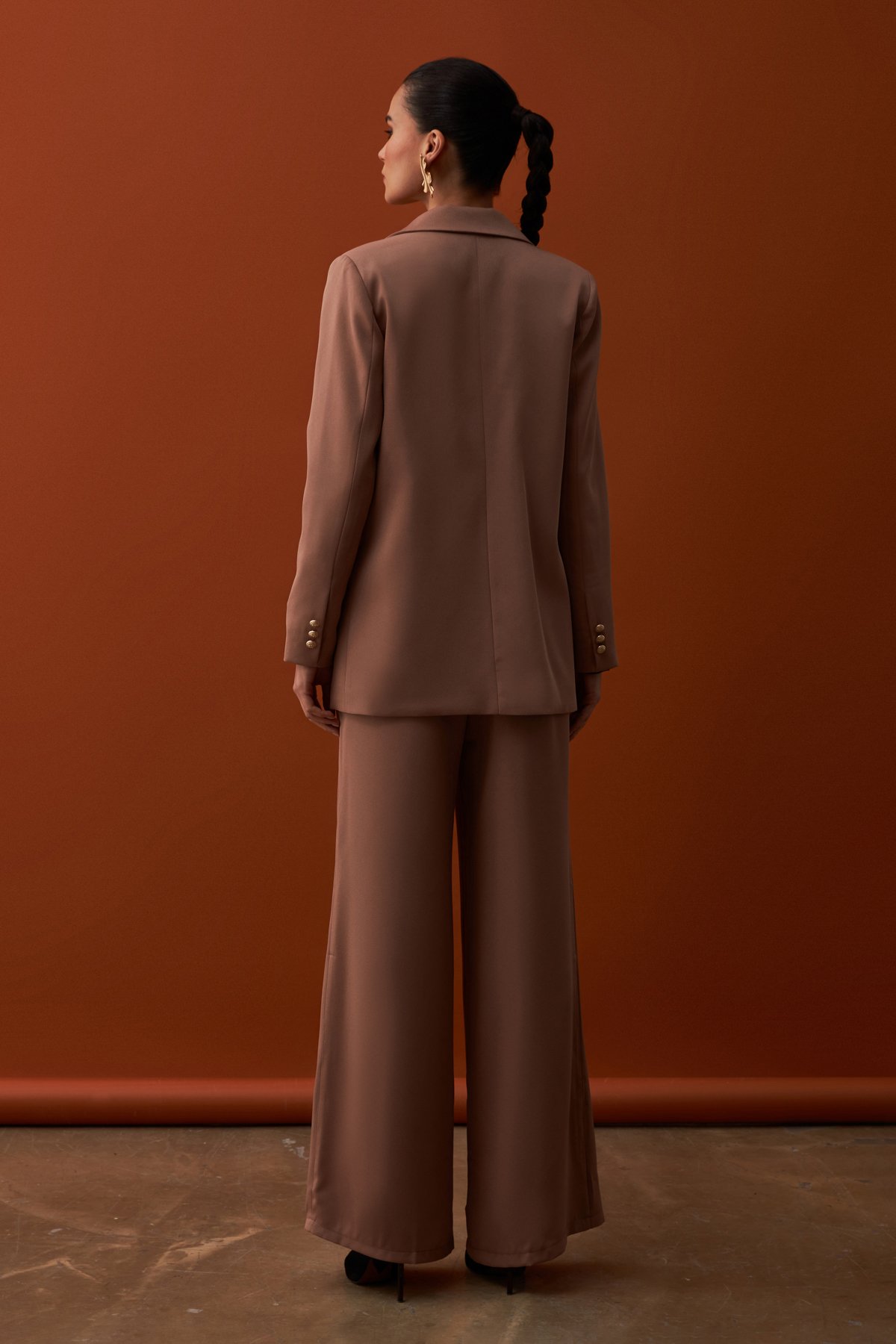 Saten Krep Ceket - VİZON