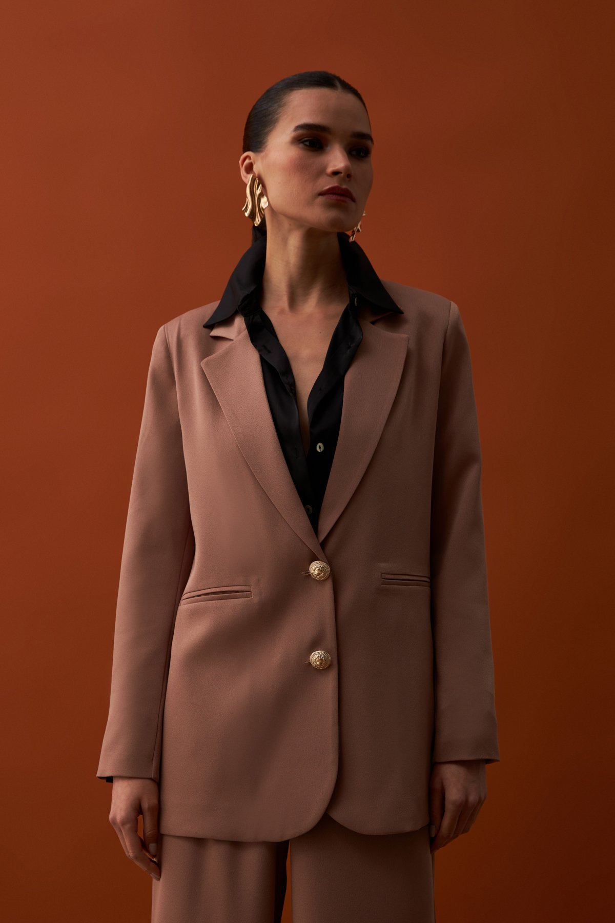 Saten Krep Ceket - VİZON