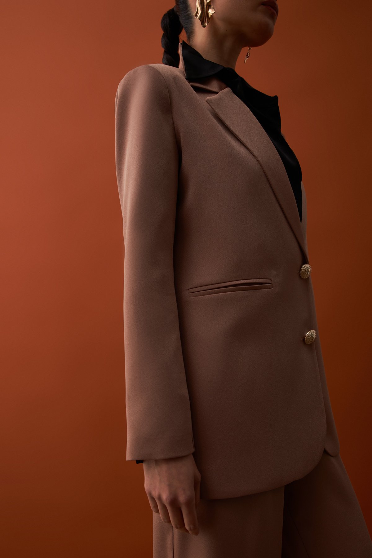 Saten Krep Ceket - VİZON