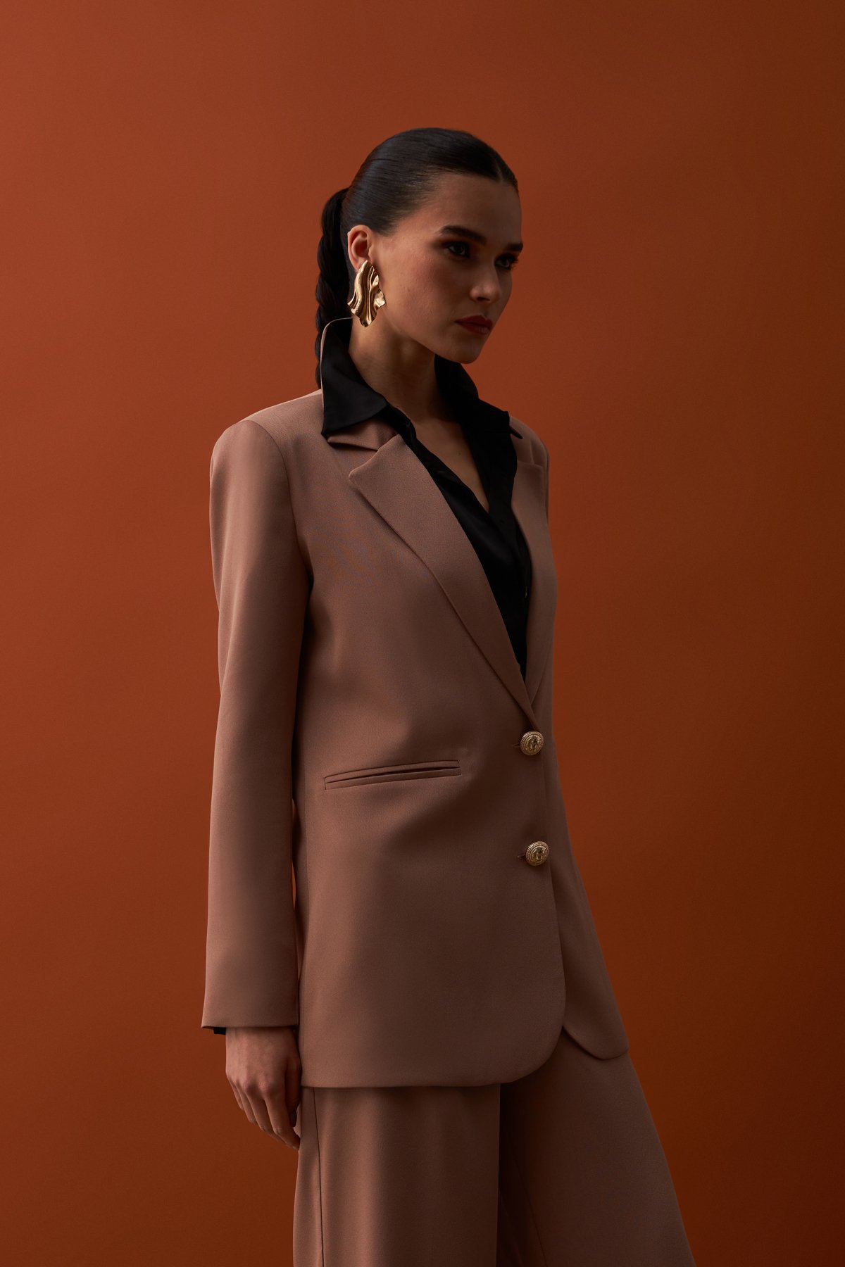 Saten Krep Ceket - VİZON