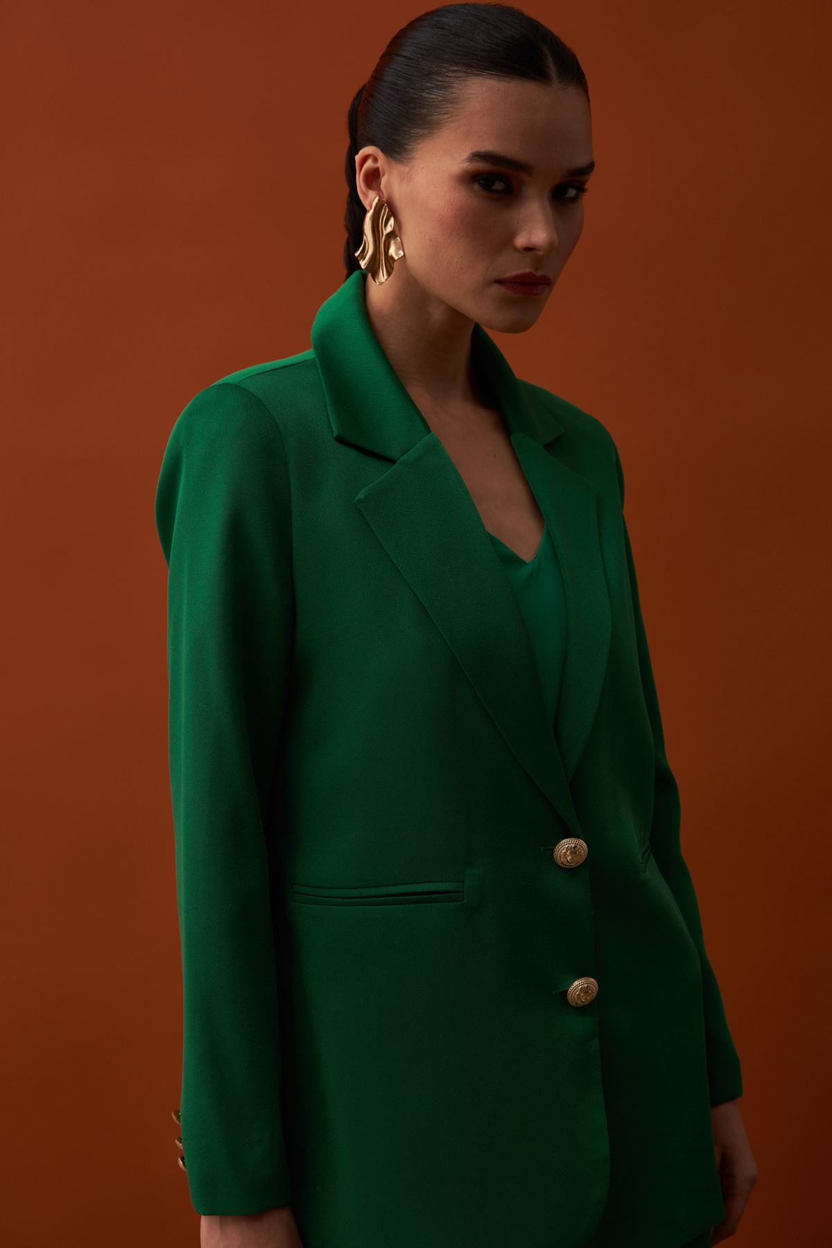 Saten Krep Ceket - YEŞİL