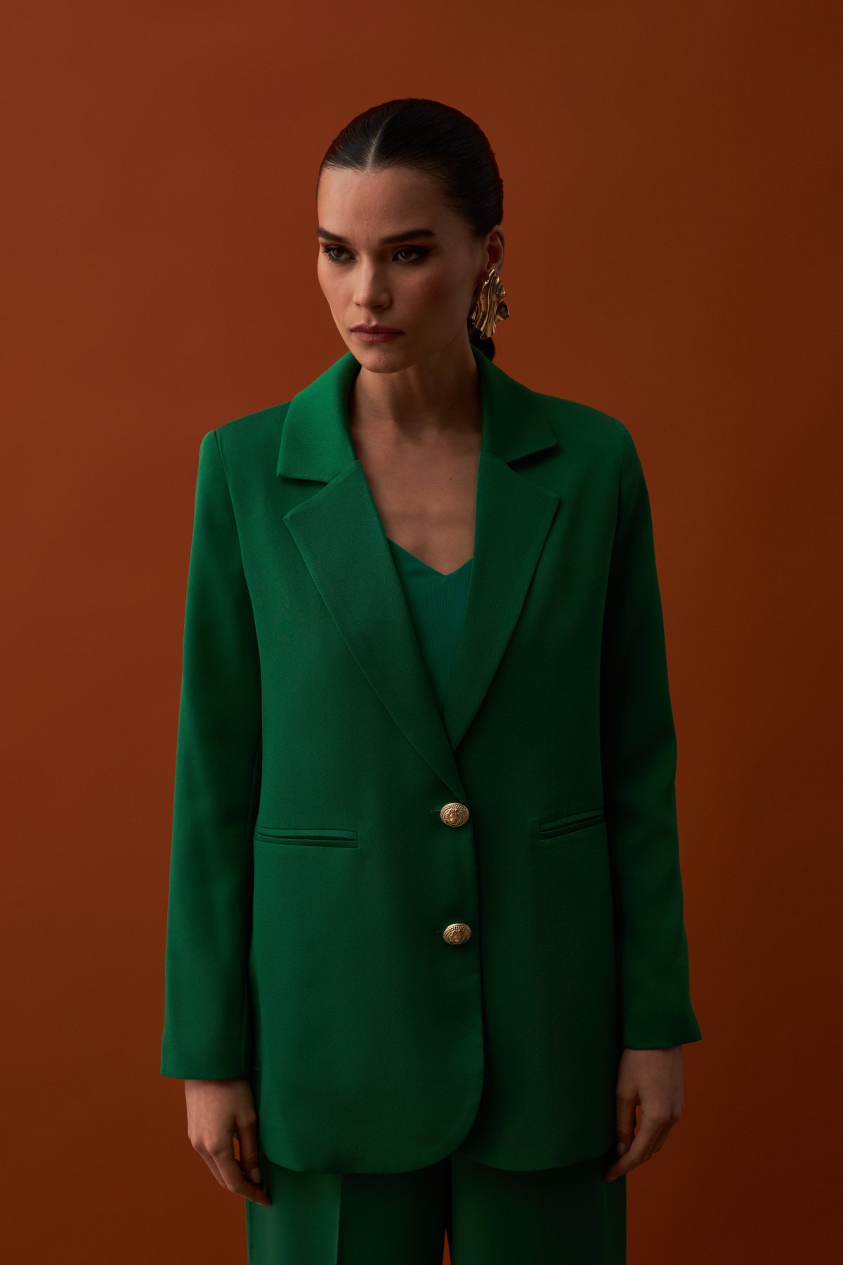 Saten Krep Ceket - YEŞİL