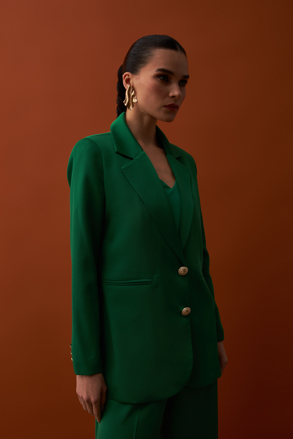 Saten Krep Ceket - YEŞİL