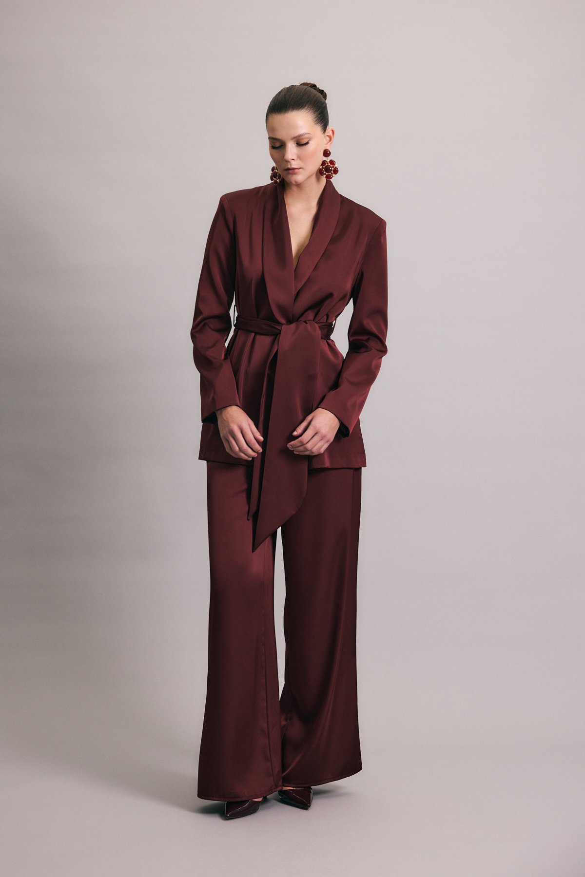 Saten Pantolon - Bordo