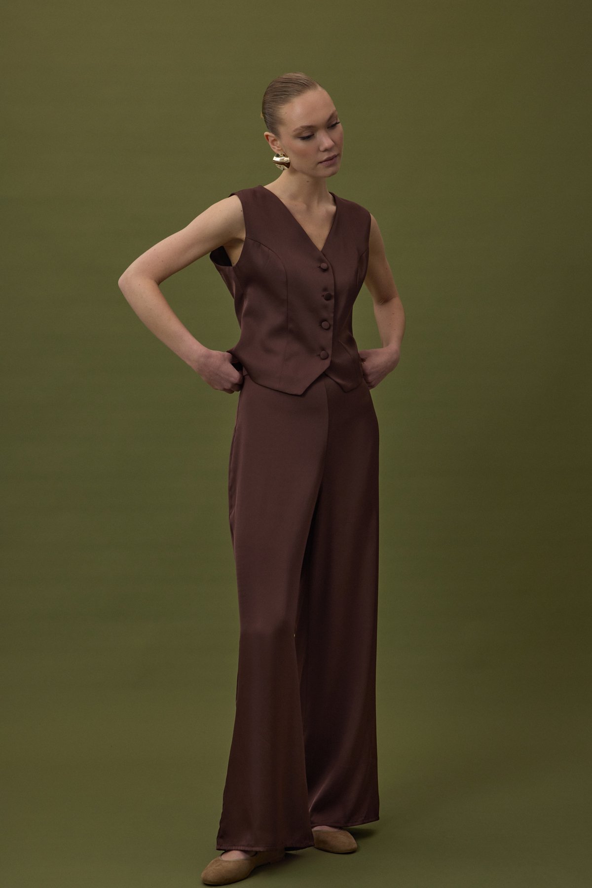 Saten Pantolon - Kahve