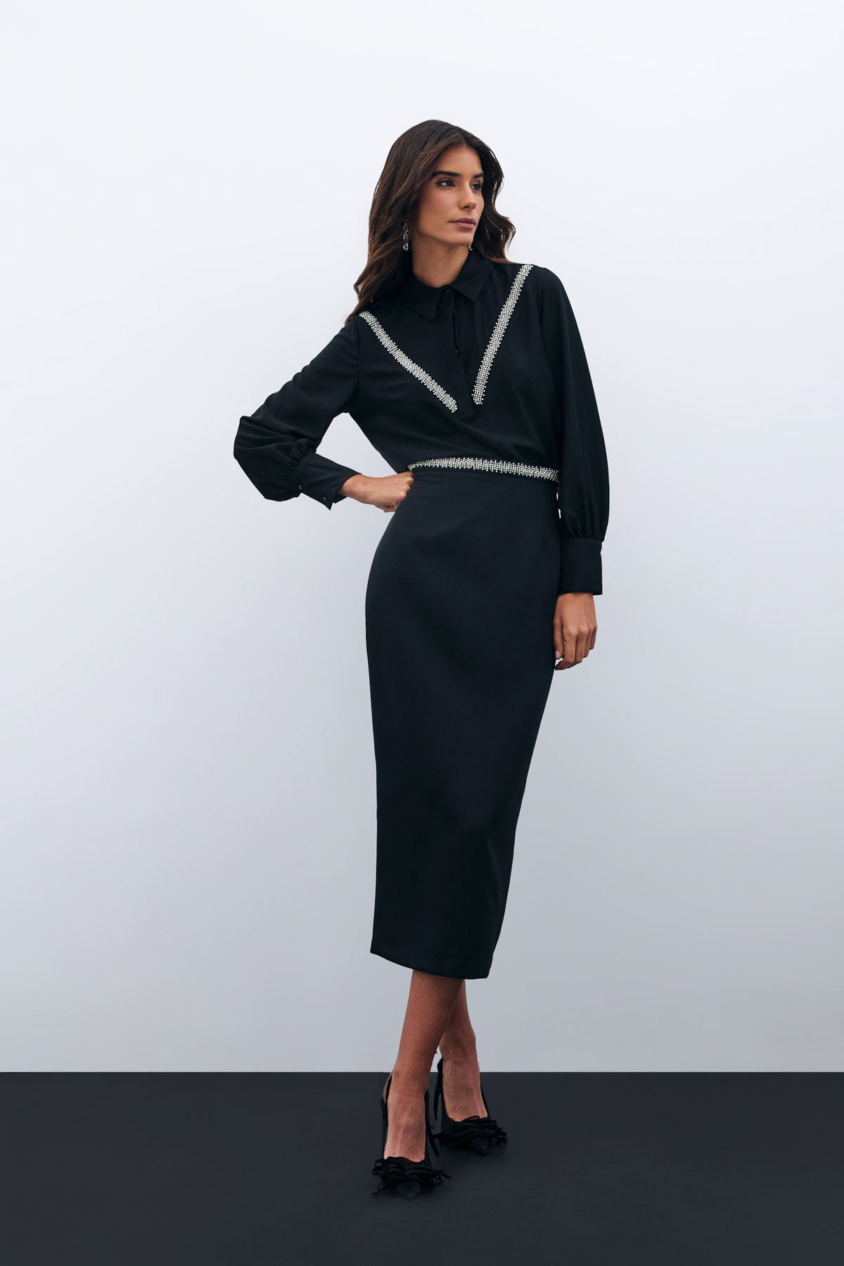 Şerit Aksesuarlı Bluz - SİYAH